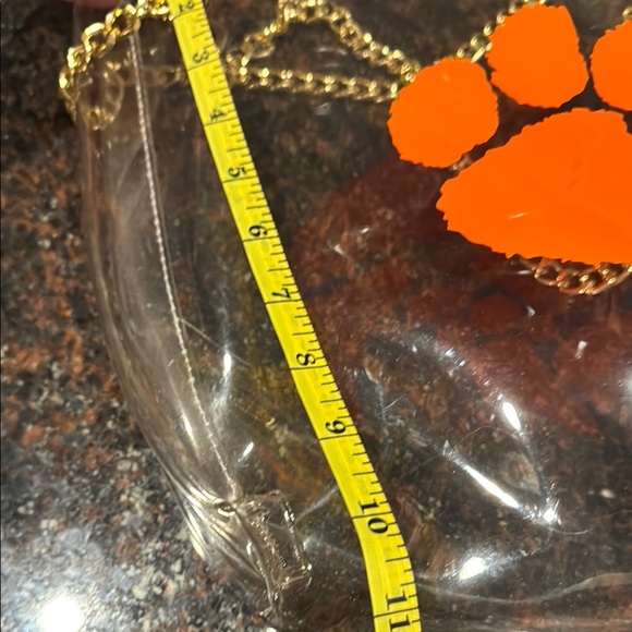 Clear Tote Bag with orange Clemson Tiger Paw Print and Gold Chain - Picture 5 of 9
